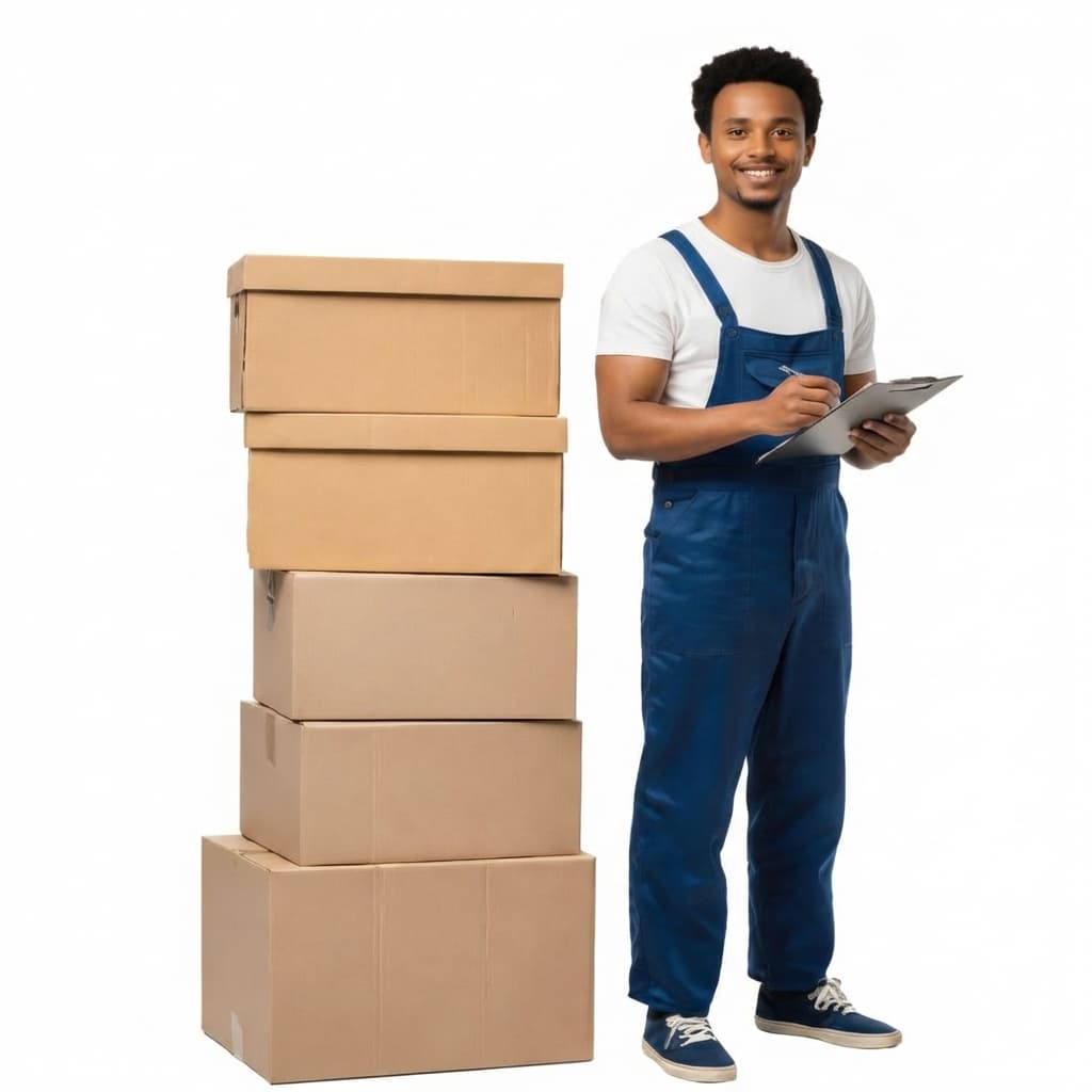 Habesha Movers team member carrying a packed box during a house move in Addis Ababa